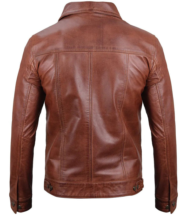 Fernando Men's Brown Harrington Leather Trucker Jacket - Rare Leather