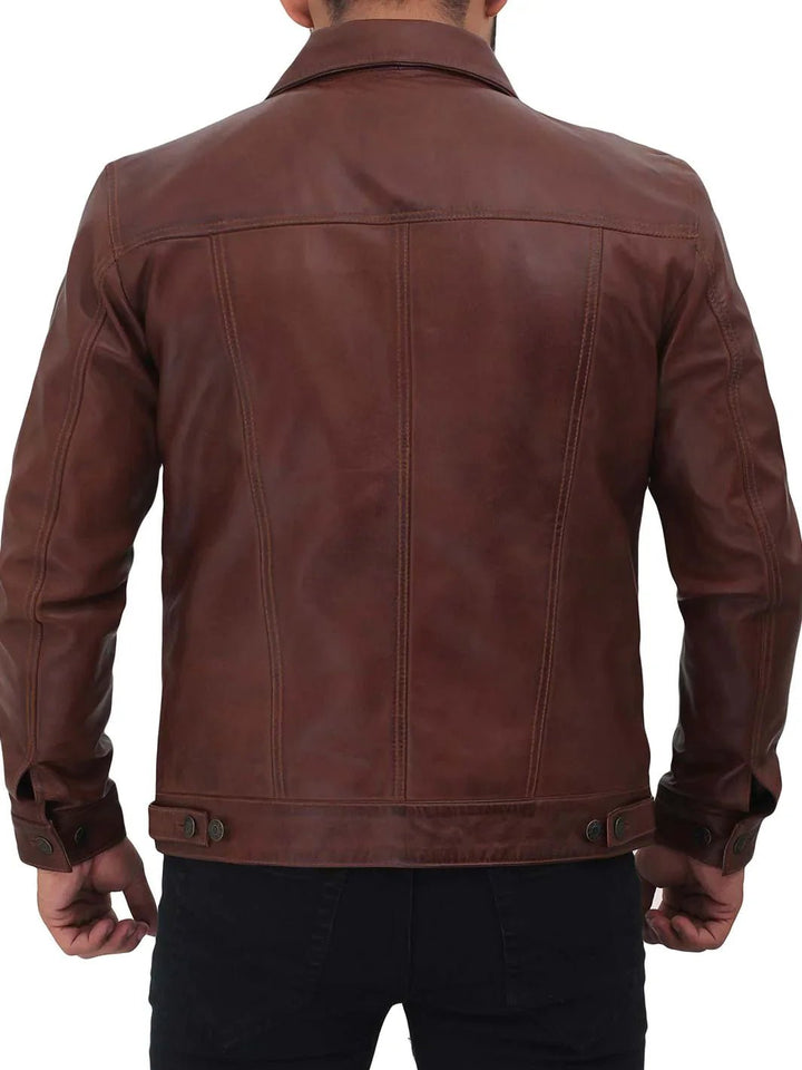 Fernando Men's Brown Leather Trucker Jacket - Rare Leather