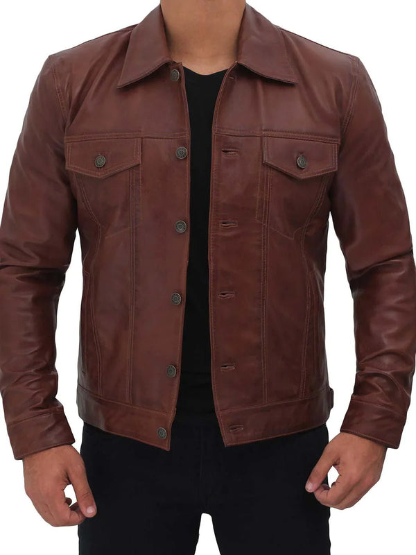 Fernando Men's Brown Leather Trucker Jacket - Rare Leather