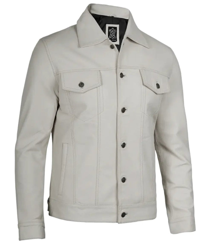 Fernando Men's Off White Leather Trucker Jacket - Rare Leather