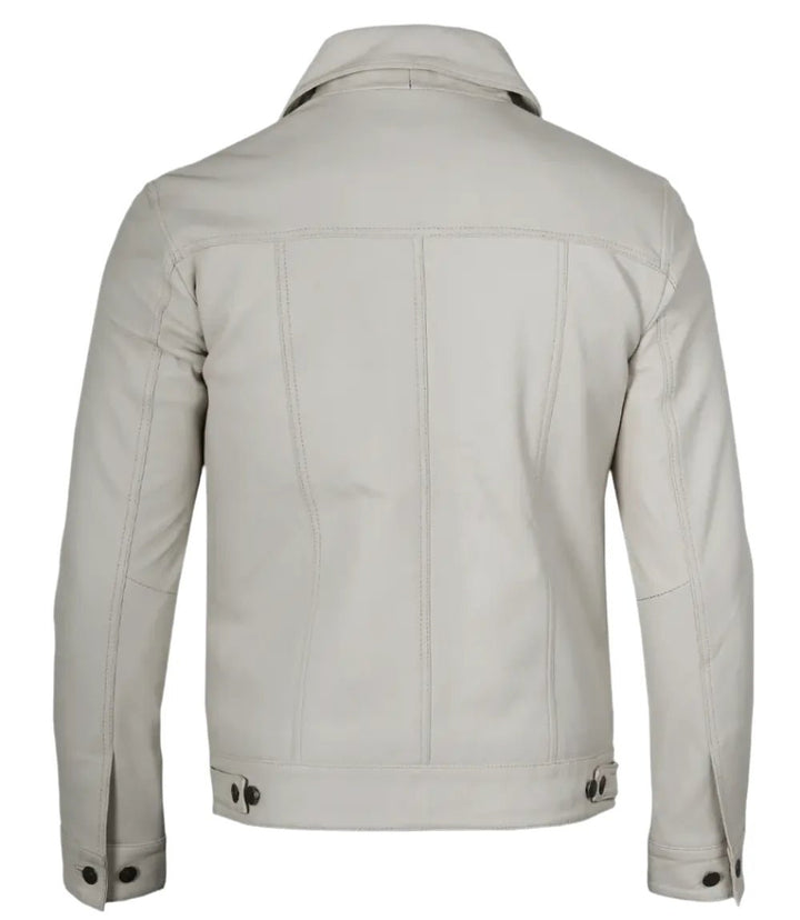 Fernando Men's Off White Leather Trucker Jacket - Rare Leather