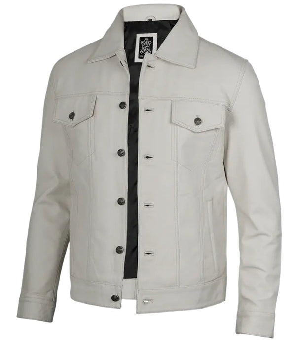 Fernando Men's Off White Leather Trucker Jacket - Rare Leather