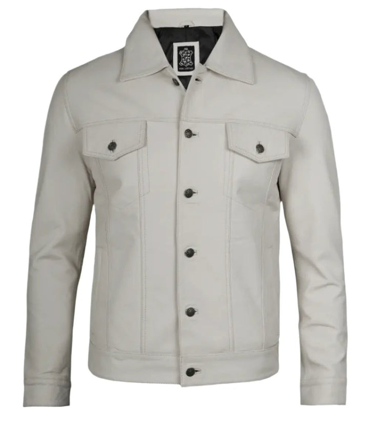Fernando Men's Off White Leather Trucker Jacket - Rare Leather