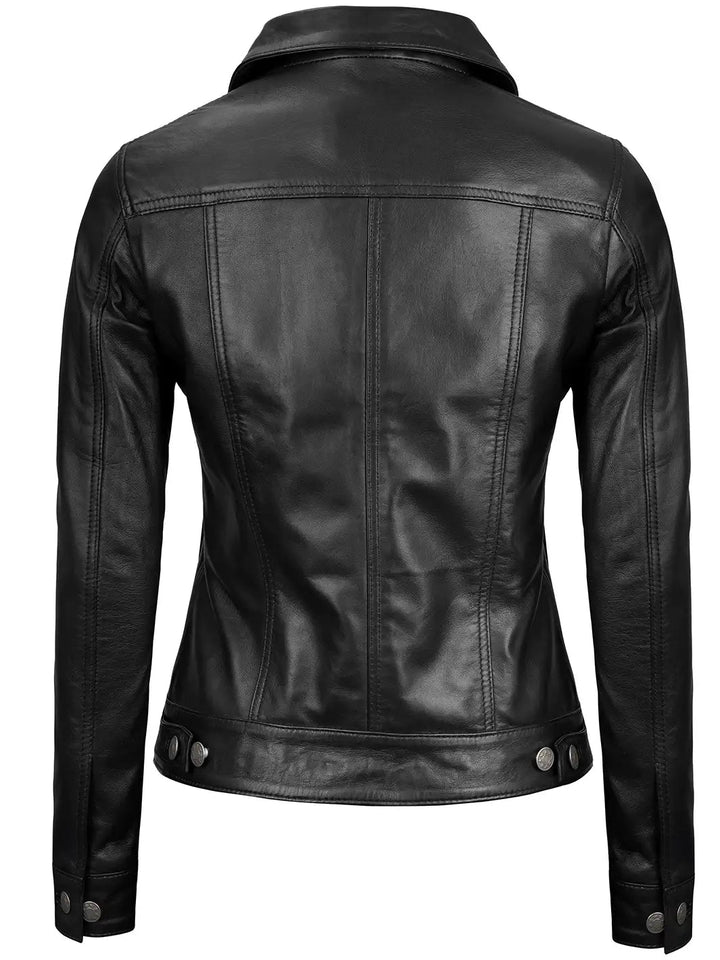 Fernando Women's Black Leather Trucker Jacket - Rare Leather