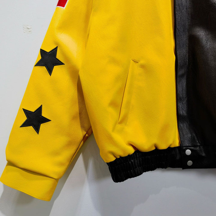 Ferrari Black - Yellow Leather Vintage Racing Jacket - Rare Leather Order Now !!