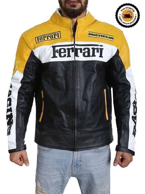 Ferrari Leather Motorcycle Jacket Yellow - Rare Leather