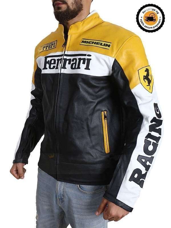 Ferrari Leather Motorcycle Jacket Yellow - Rare Leather