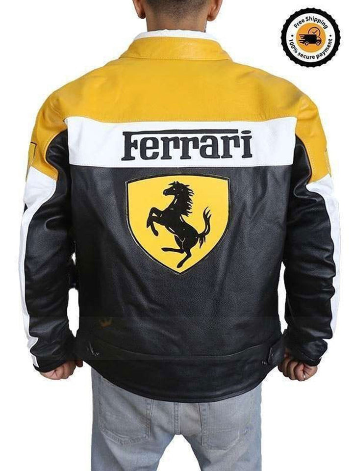 Ferrari Leather Motorcycle Jacket Yellow - Rare Leather