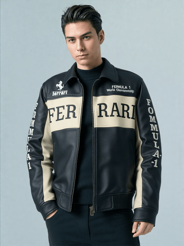 Ferrari Racing F1 Leather Bomber Jacket - Rare Leather Order Now !!