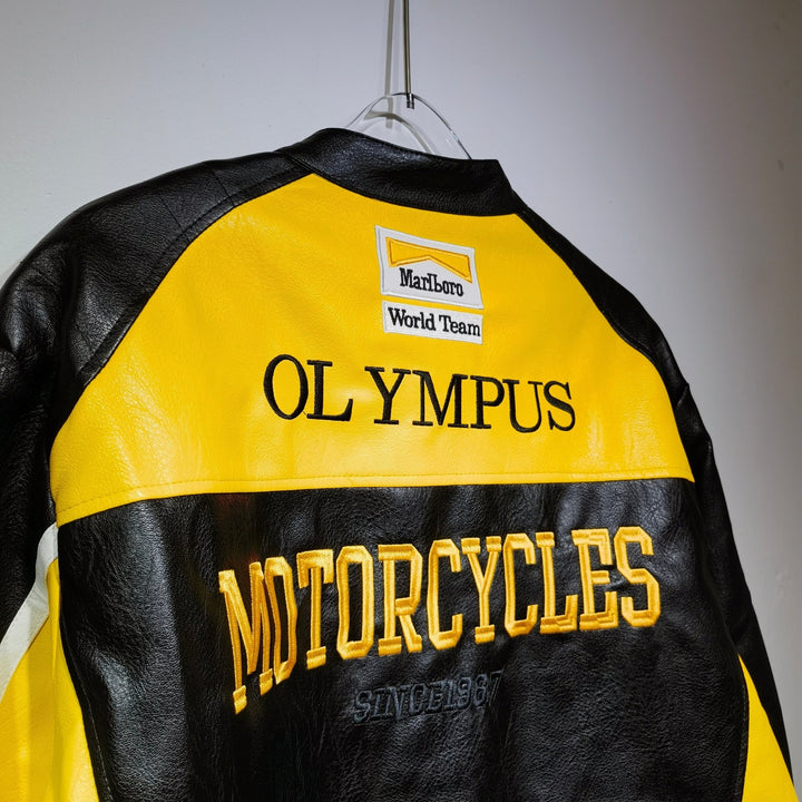Ferrari Yellow - Black Leather Vintage Racing Jacket - Rare Leather Order Now !!