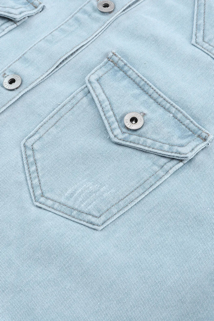 Flap Pocket Raw Hem Denim Jacket - Rare Leather