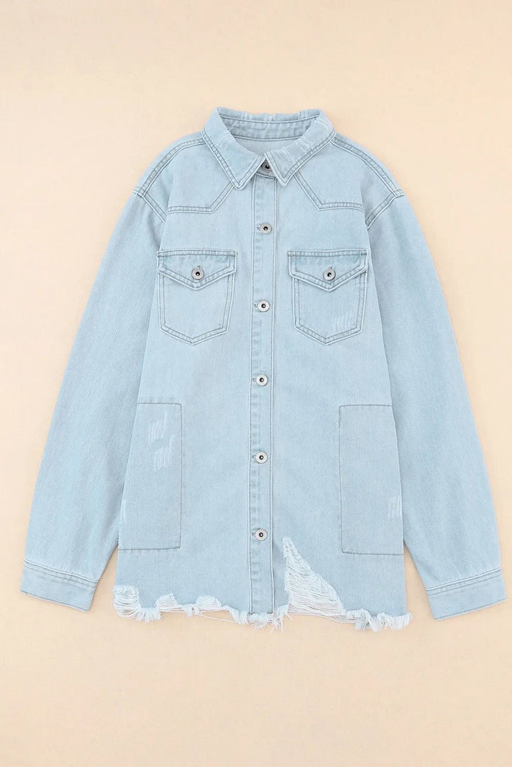 Flap Pocket Raw Hem Denim Jacket - Rare Leather