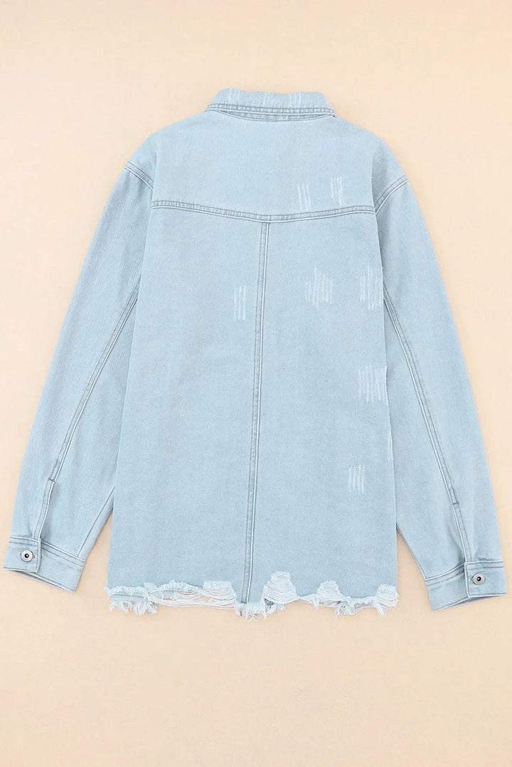 Flap Pocket Raw Hem Denim Jacket - Rare Leather