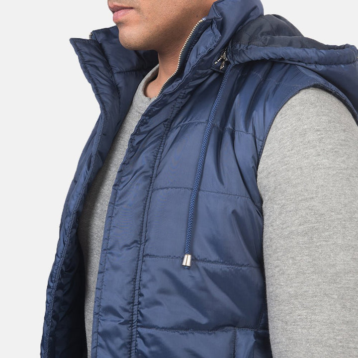 Fuston Blue Hooded Puffer Vest - Rare Leather