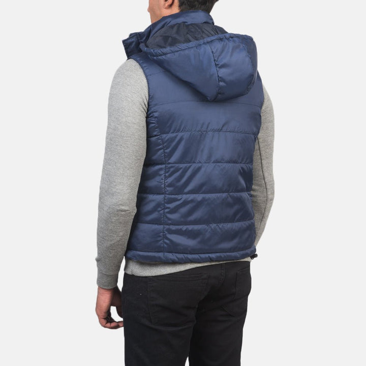 Fuston Blue Hooded Puffer Vest - Rare Leather