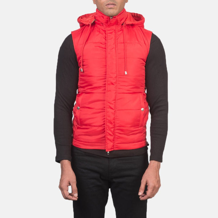 Fuston Red Hooded Puffer Vest - Rare Leather