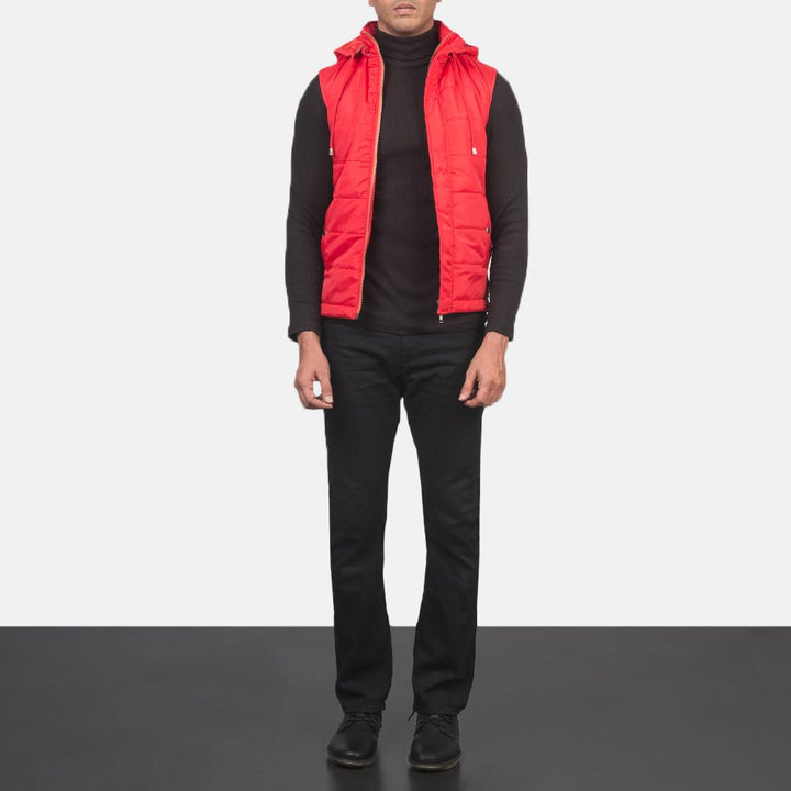 Fuston Red Hooded Puffer Vest - Rare Leather