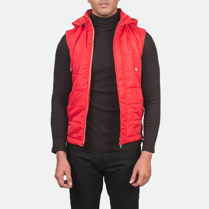 Fuston Red Hooded Puffer Vest - Rare Leather