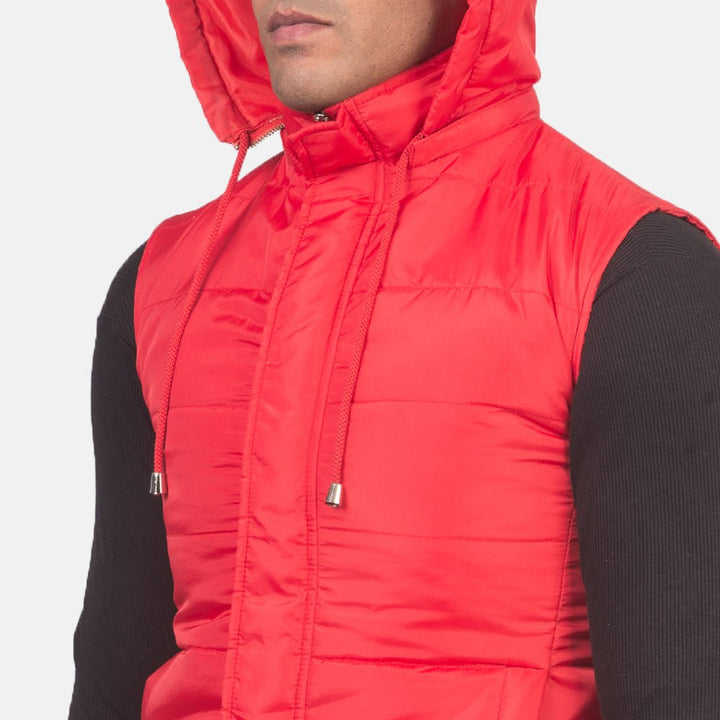 Fuston Red Hooded Puffer Vest - Rare Leather