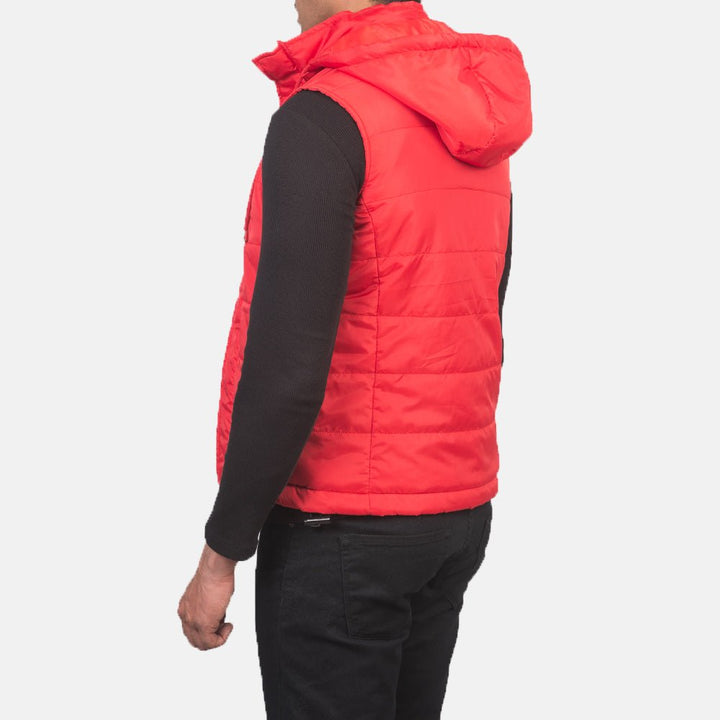 Fuston Red Hooded Puffer Vest - Rare Leather