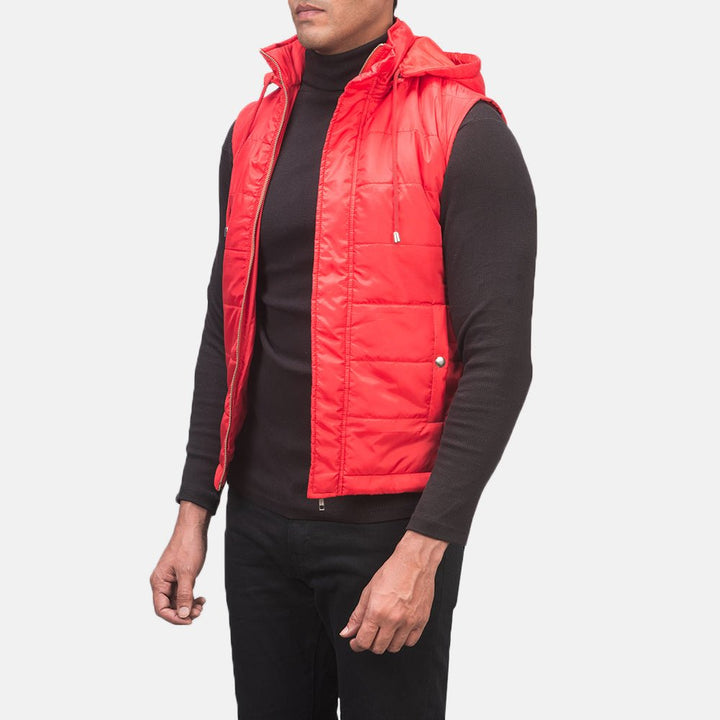Fuston Red Hooded Puffer Vest - Rare Leather