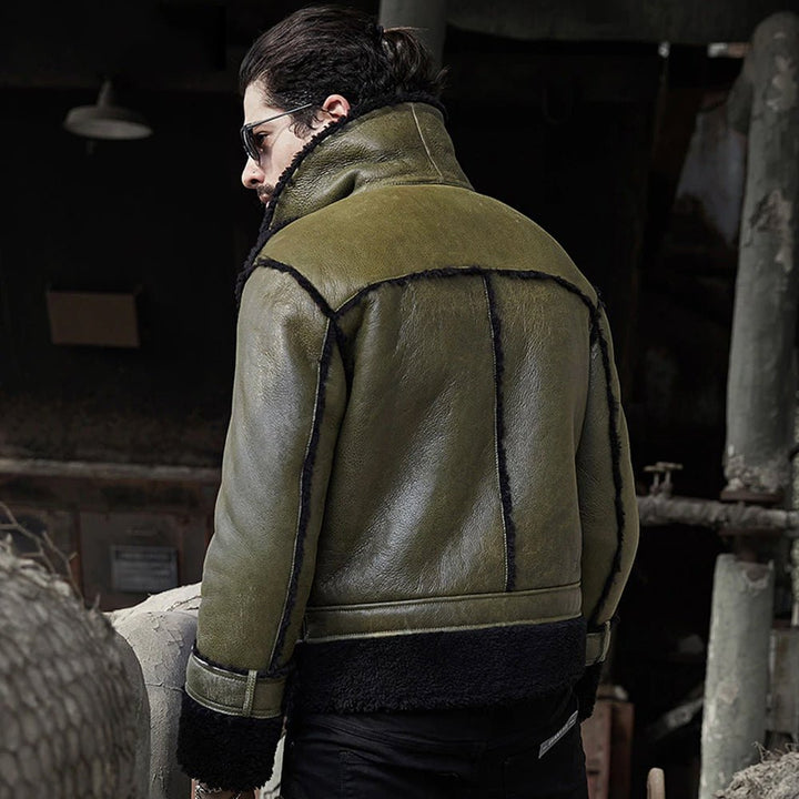 Green Mens RAF Flying Pilot Sheepskin Shearling Leather Jacket - Rare Leather