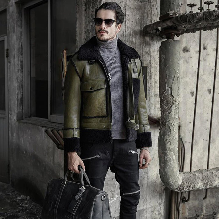 Green Mens RAF Flying Pilot Sheepskin Shearling Leather Jacket - Rare Leather