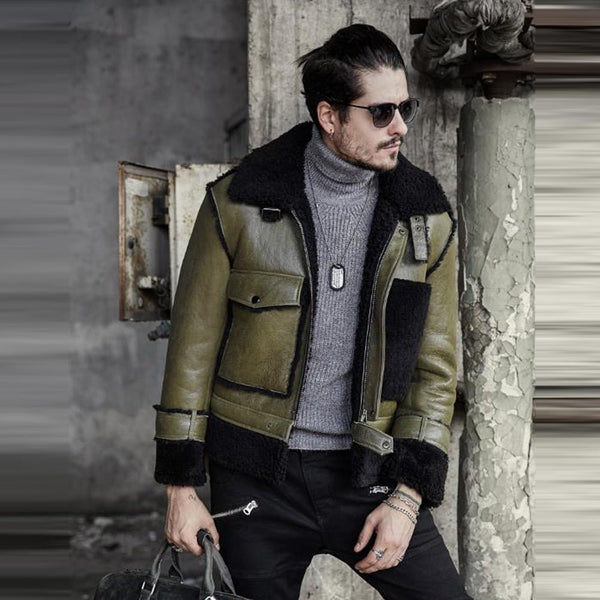 Green Mens RAF Flying Pilot Sheepskin Shearling Leather Jacket - Rare Leather