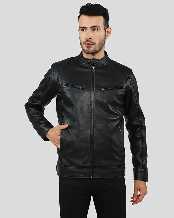 Hamp Black Leather Racer Jacket - Rare Leather