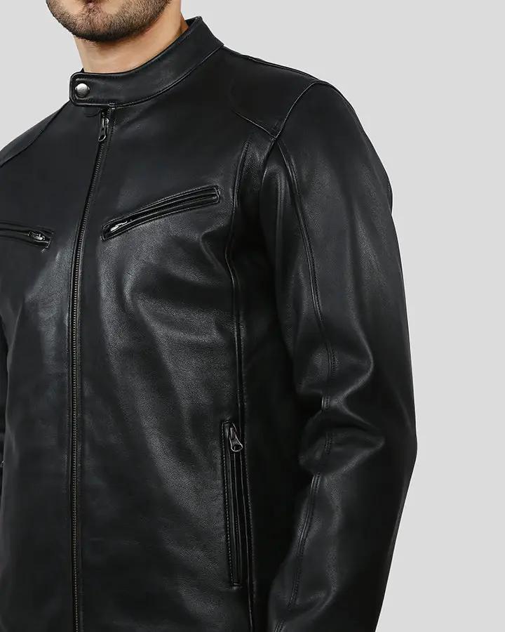 Hamp Black Leather Racer Jacket - Rare Leather