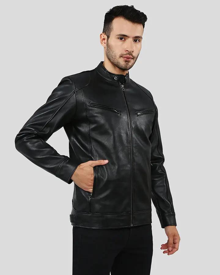 Hamp Black Leather Racer Jacket - Rare Leather