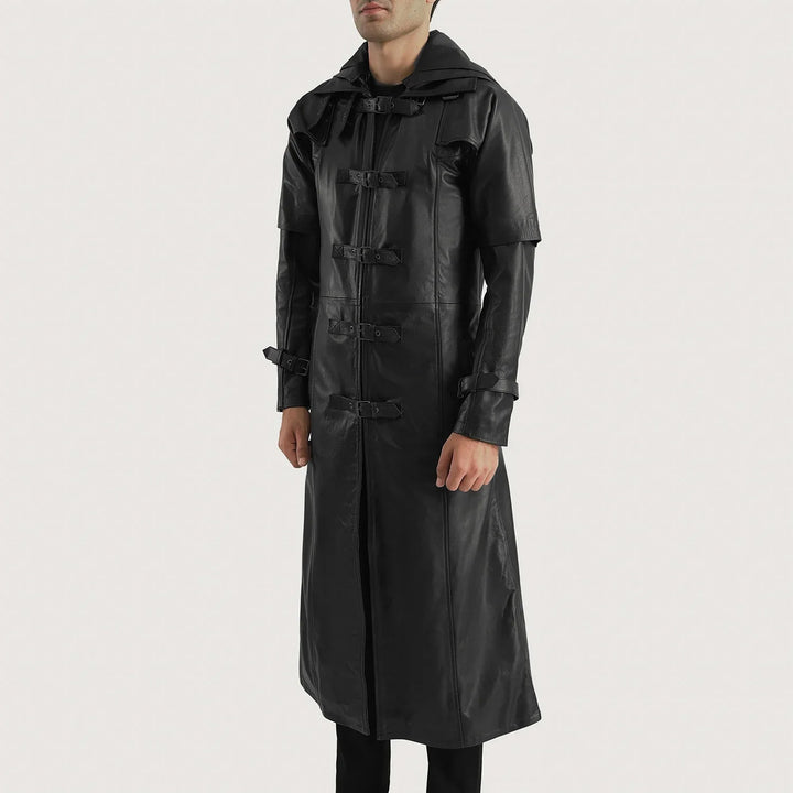 Huntsman Black Hooded Leather Trench Coat - Rare Leather