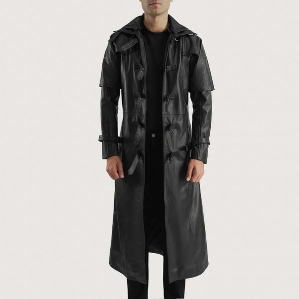 Huntsman Black Hooded Leather Trench Coat - Rare Leather