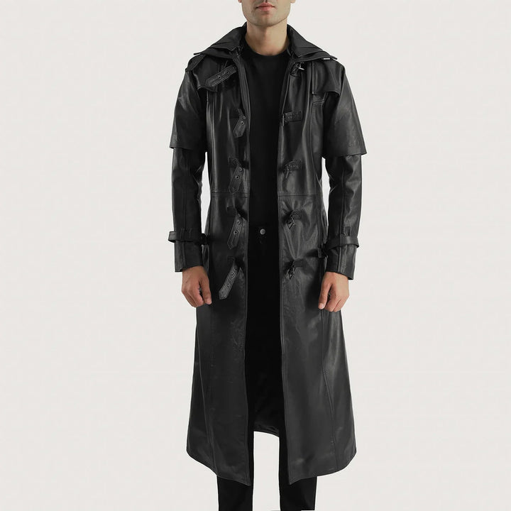 Huntsman Black Hooded Leather Trench Coat - Rare Leather