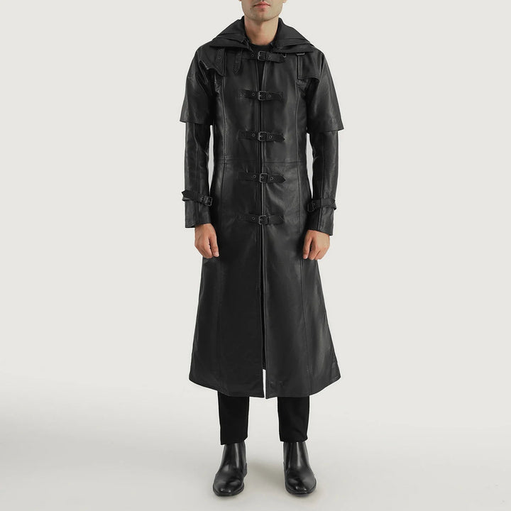Huntsman Black Hooded Leather Trench Coat - Rare Leather