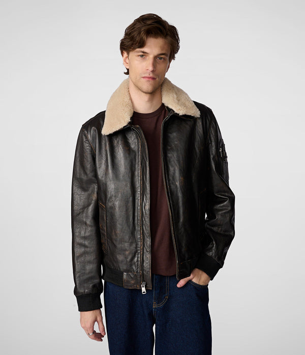 Jimmy Leather Aviator Bomber Jacket With Shearling Collar - Rare Leather