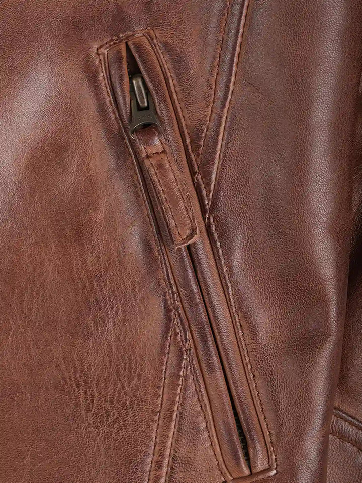 Johnson Men's Cognac Brown Quilted Biker Leather Jacket - Rare Leather