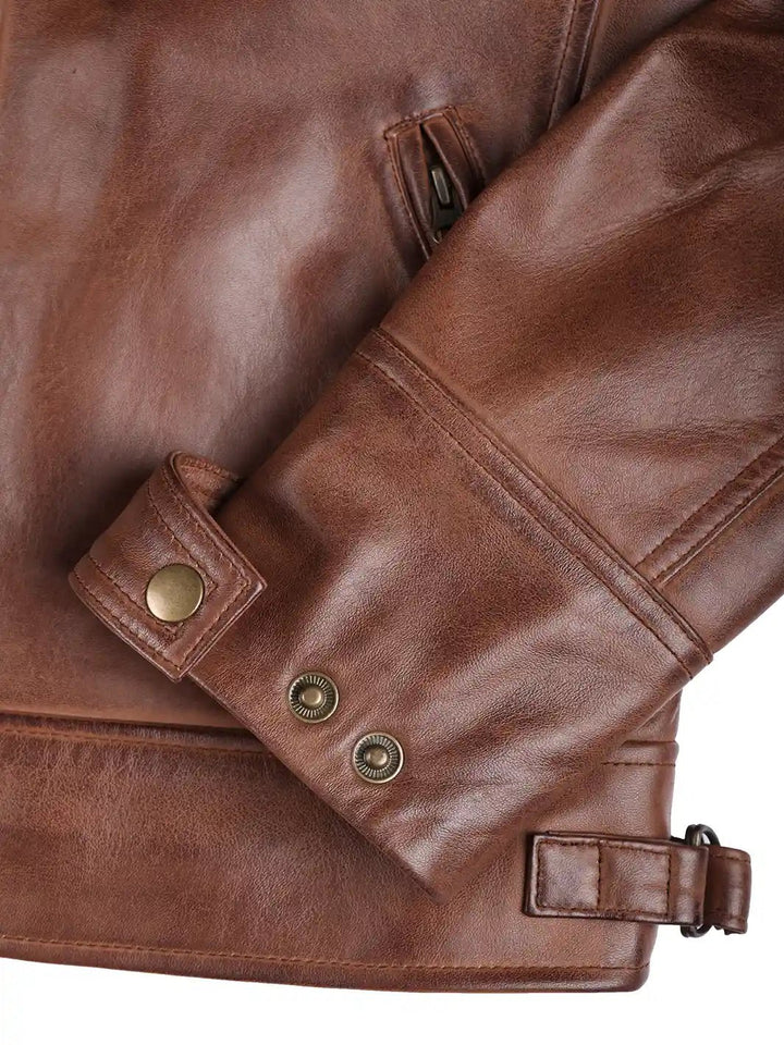 Johnson Men's Cognac Brown Quilted Biker Leather Jacket - Rare Leather