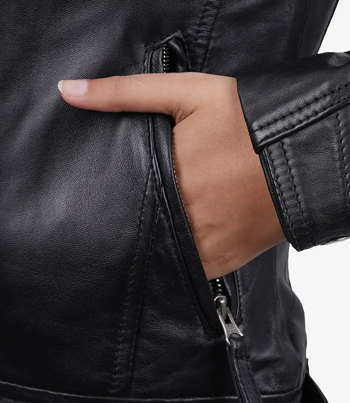 Johnson Women Black Quilted Biker Leather Jacket - Rare Leather
