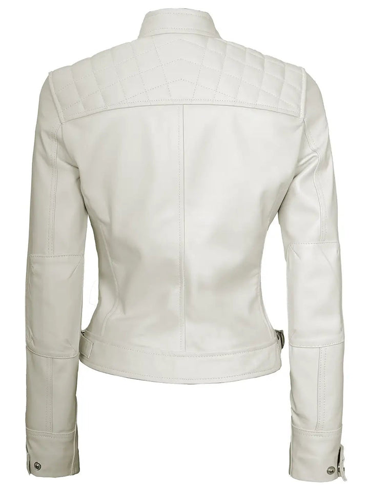 Johnson Women Quilted Off White Cafe Racer Leather Jacket - Rare Leather