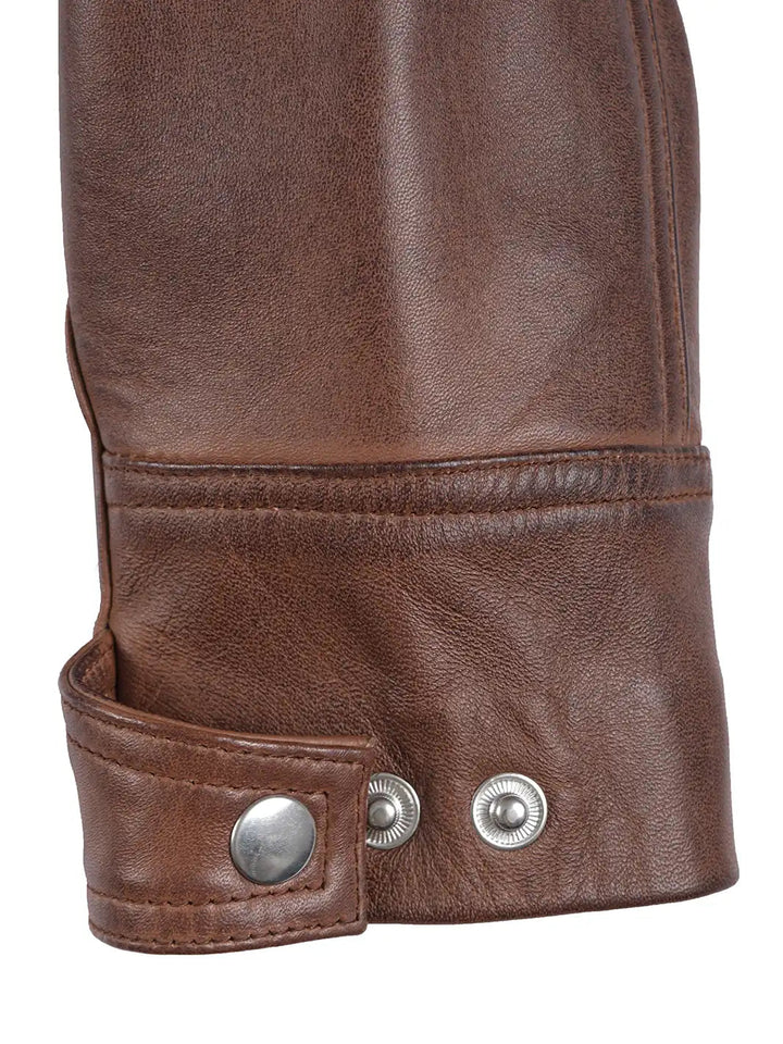 Johnson Women's Cognac Brown Cafe Racer Leather Jacket - Rare Leather