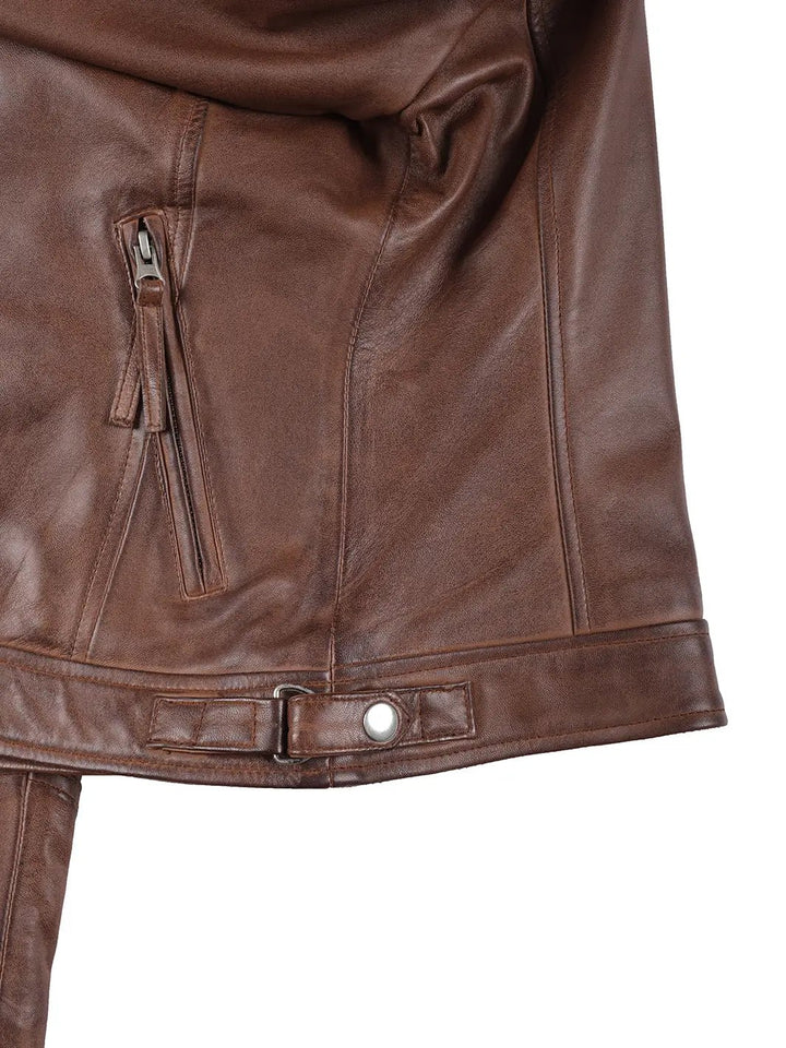 Johnson Women's Cognac Brown Cafe Racer Leather Jacket - Rare Leather