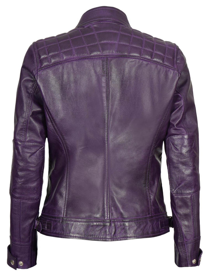 Johnson Women's Purple Quilted Cafe Racer Leather Jacket - Rare Leather
