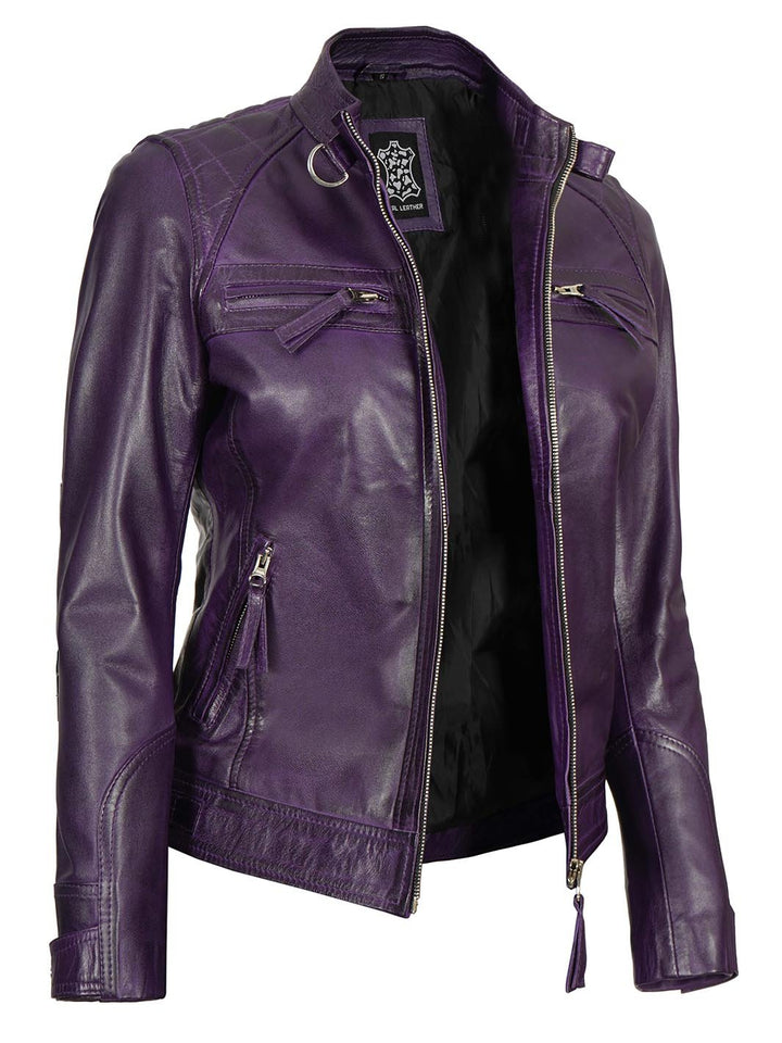Johnson Women's Purple Quilted Cafe Racer Leather Jacket - Rare Leather