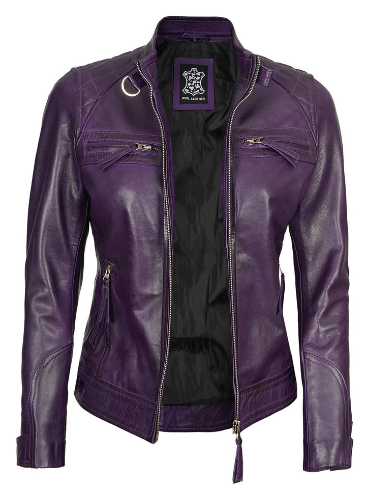 Johnson Women's Purple Quilted Cafe Racer Leather Jacket - Rare Leather
