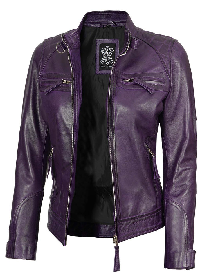 Johnson Women's Purple Quilted Cafe Racer Leather Jacket - Rare Leather