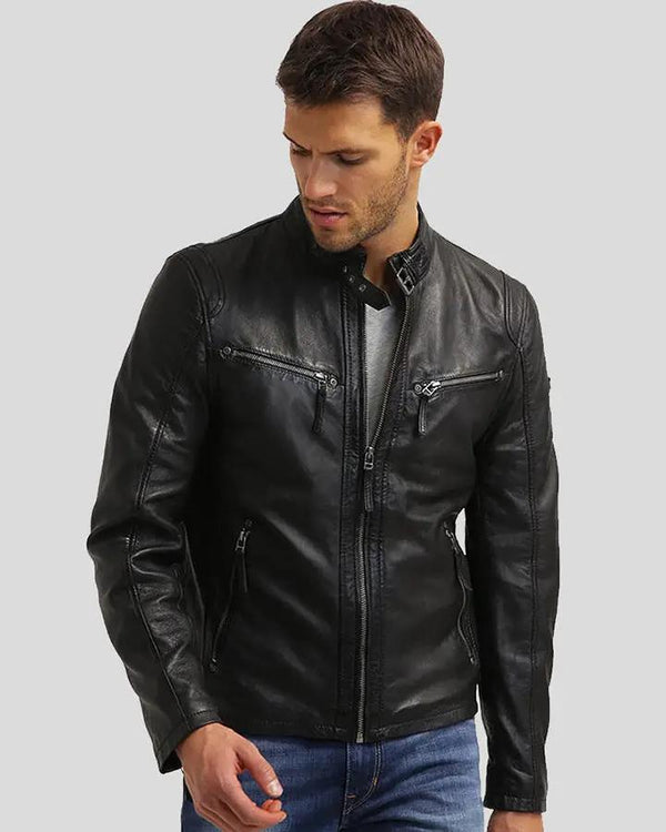 Jose Black Leather Racer Jacket - Rare Leather