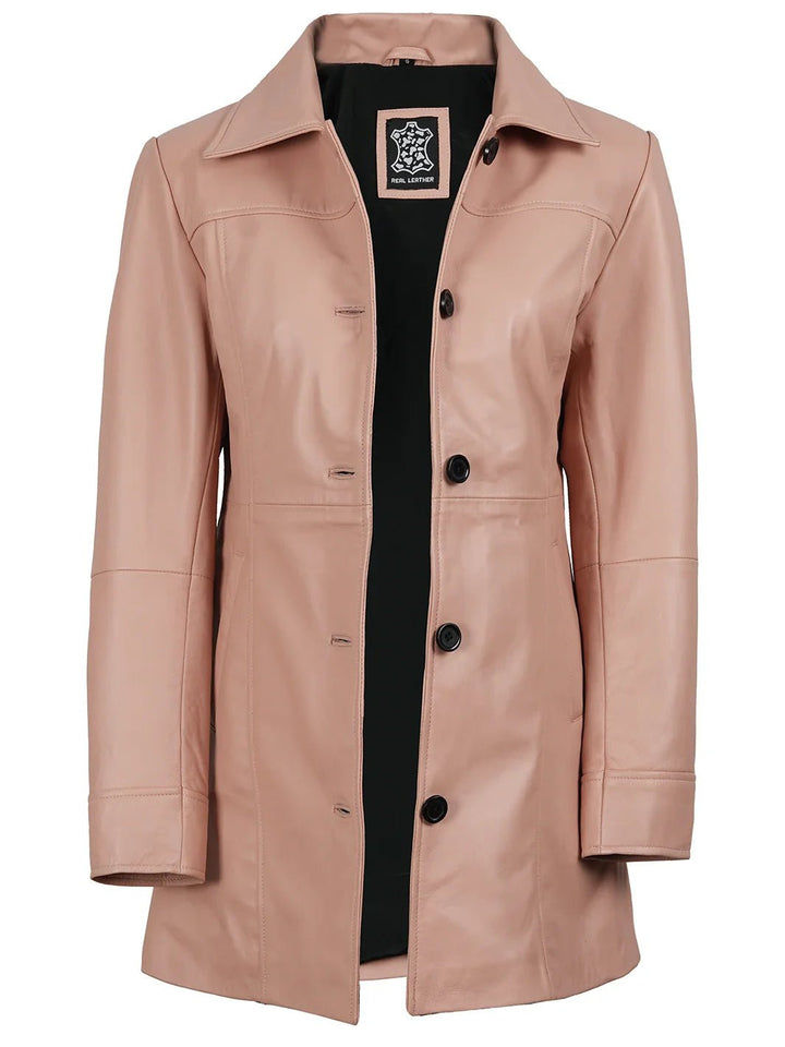Kandis Women Pink Real Leather Car Coat - Rare Leather