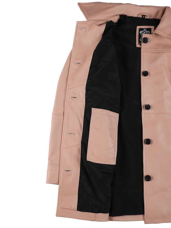 Kandis Women Pink Real Leather Car Coat - Rare Leather