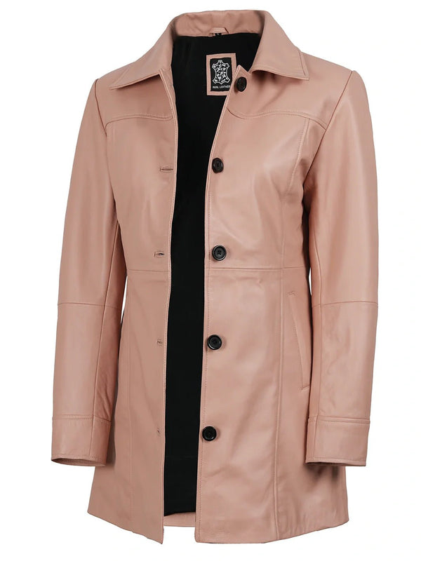 Kandis Women Pink Real Leather Car Coat - Rare Leather